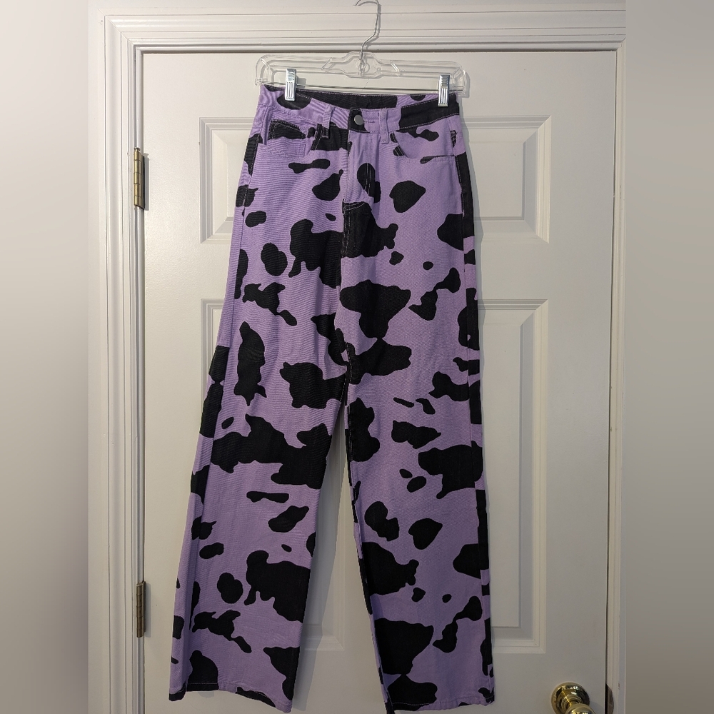 SHEIN Purple and Black Patterned Trousers